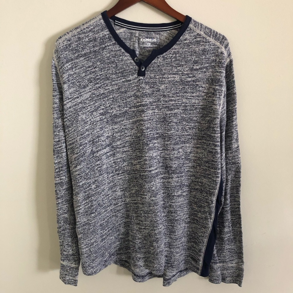 Express longsleeve henley shirt navy blue/white large